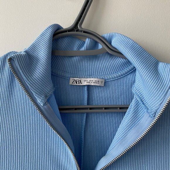 Zara Light Blue Ribbed Long Sleeve Dress - Picture 5 of 7